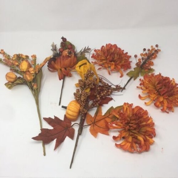4 Fall Berry & Twig Silk Flower Stem bunches and 3 pin on flower rounds‎ orange - Picture 9 of 9